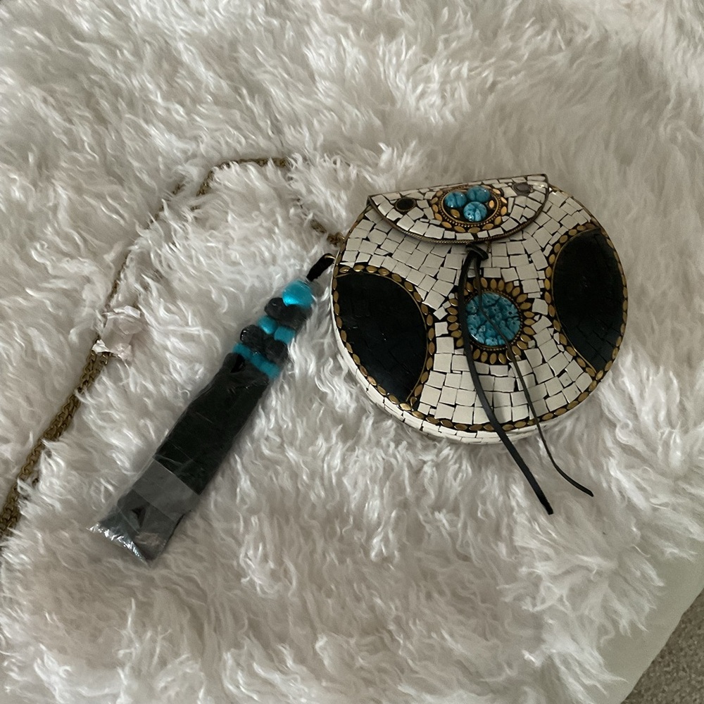 Sam Edelman Mosaic Crossbody Bag in Black and Turquoise